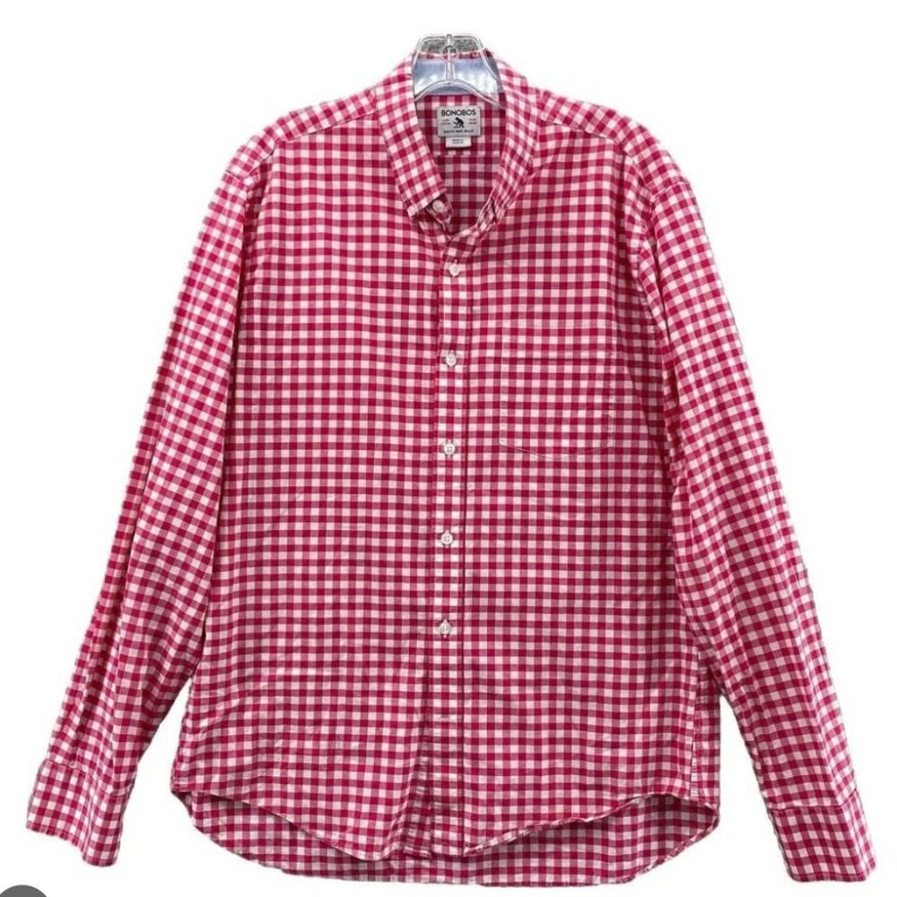 Bonobos Red Checked‎ Wrinkle Free Men's Shirt Size L
